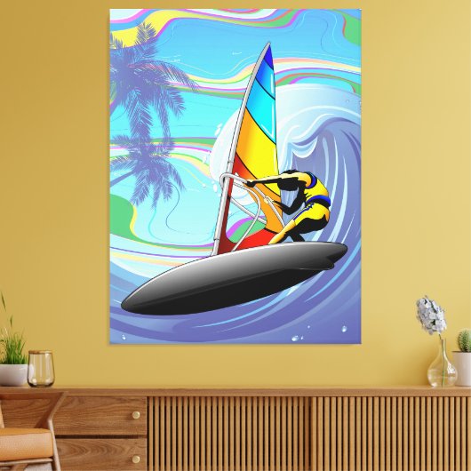 WindSurfer op Big Ocean Waves Canvas Afdruk (Insitu (Woonkamer))