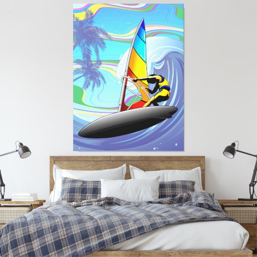 WindSurfer op Big Ocean Waves Canvas Afdruk (Insitu (Slaapkamer))