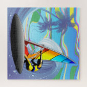 WindSurfer op Big Ocean Waves Legpuzzel (Horizontaal)