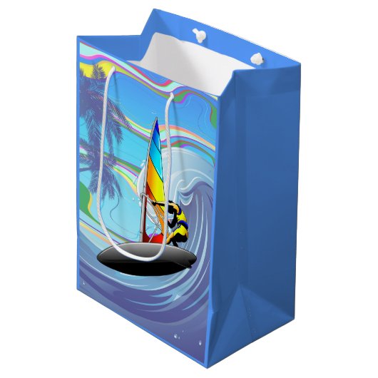WindSurfer op Big Ocean Waves Medium Cadeauzakje (Voorkant Gekanteld)