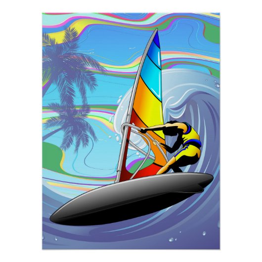 WindSurfer op Big Ocean Waves Perfect Poster (Voorkant)