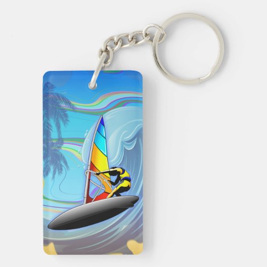 WindSurfer op Ocean Waves Sleutelhanger (achterkant)