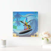 WindSurfer op Ocean Waves Wall Clock Vierkante Klok (Huis)