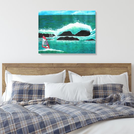 WindSurfer Wind Surfen in Hawaï Seascape Wrappe Canvas Afdruk (Insitu (Slaapkamer))