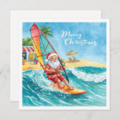 Windsurfing Santa Beach Christmas Card Feestdagenkaart (Voorkant / Achterkant)