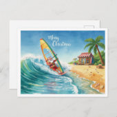 Windsurfing Santa Beach Christmas Card Feestdagenkaart (Voorkant / Achterkant)