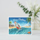 Windsurfing Santa Beach Christmas Card Feestdagenkaart (Staand voorkant)