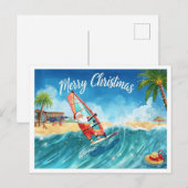 Windsurfing Santa Beach Christmas Card Feestdagenkaart (Voorkant / Achterkant)