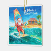 Windsurfing Santa Beach Christmas Card Keramisch Ornament (Links)