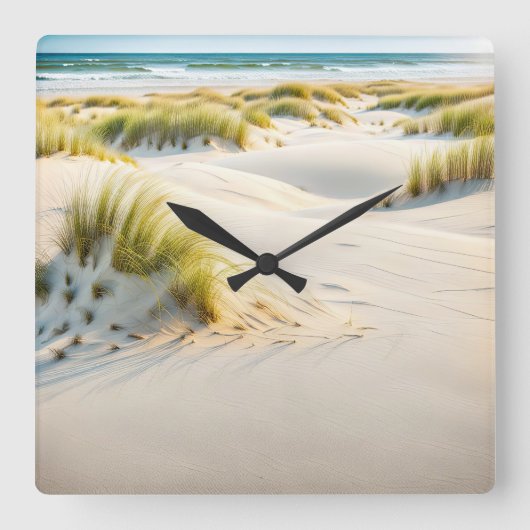 Windsweept Zand en Dune Grass Vierkante Klok (Voorkant)