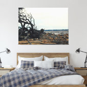 Windswept Boom bij Rotsachtige Kustlijn Canvas Afdruk (Insitu (Slaapkamer))