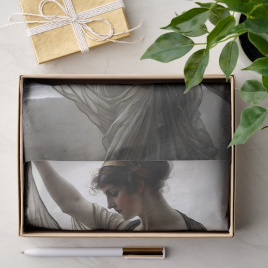 Windswept danseres aan zee in taupe decoupage tissuepapier (Geschenk)