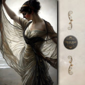 Windswept danseres aan zee in taupe decoupage tissuepapier