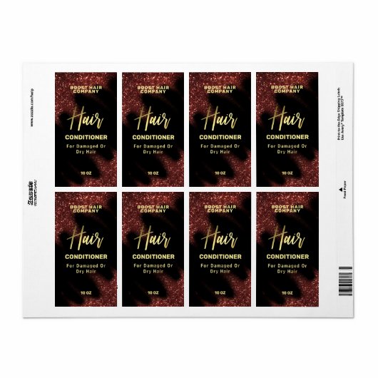 Windswept Glitter Black Hair Care Product Labels (Full Sheet)