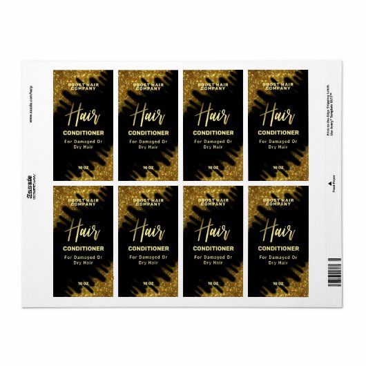 Windswept Glitter Gold Hair Care Product Labels (Full Sheet)