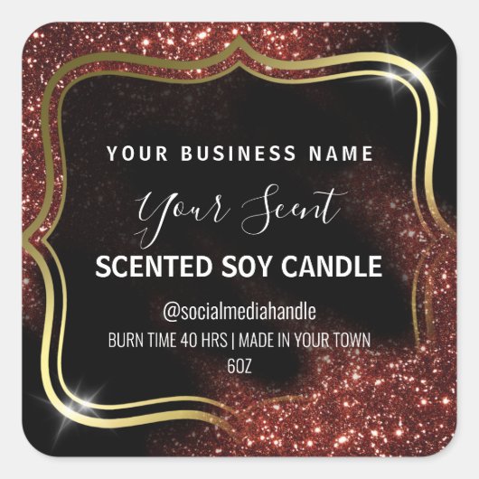Windswept Glitter Red Gold Black Soy Candle Labels (Voorkant)