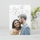 Windswept script | Verticale foto Save The Date (Staand voorkant)