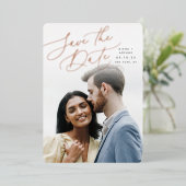 Windswept script | Verticale foto slaat de datum o Folie Uitnodiging (Staand Voorkant)