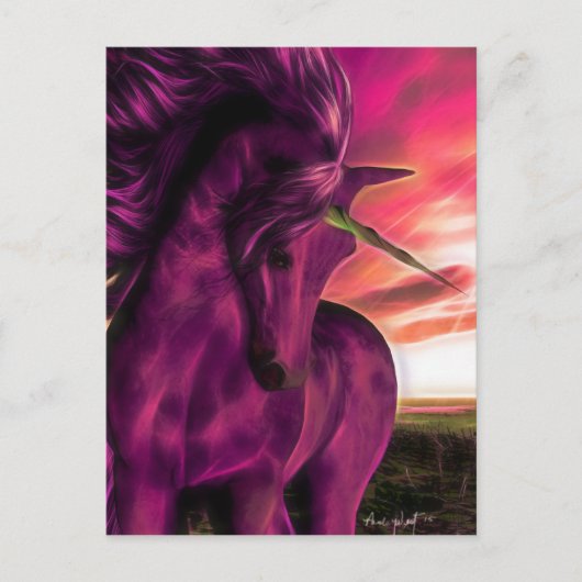 Windswept Unicorn in Amethyst Briefkaart (Voorkant)
