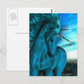 Windswept Unicorn in Azure Briefkaart (Voorkant / Achterkant)