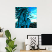 Windswept Unicorn in Azure Poster (Thuiskantoor)