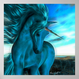 Windswept Unicorn in Azure Poster