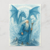Windtovenaar en draak in Blue Waterverf Fantasy Briefkaart (Voorkant)
