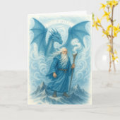 Windtovenaar en draak in Blue Waterverf Fantasy Kaart (Gele Bloem)