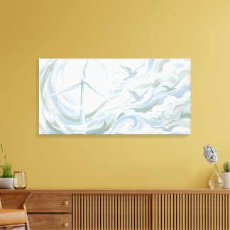Windturbine die oplost in wolken, milieukunst canvas afdruk