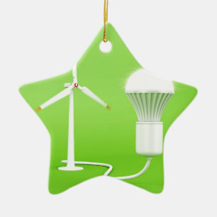 Windturbine en gloeilamp keramisch ornament