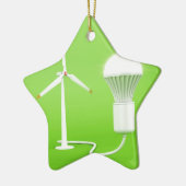 Windturbine en gloeilamp keramisch ornament (Links)