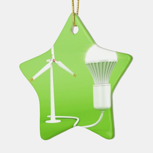 Windturbine en gloeilamp keramisch ornament (Links)