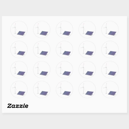 Windturbine en zonnepanelen ronde sticker (Vel)