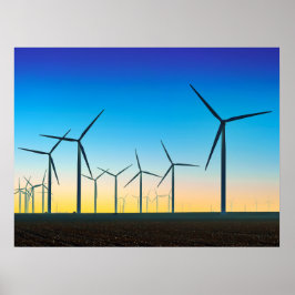 Windturbine Field Sunset Poster