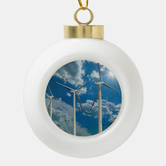 Windturbines Blue Sky Clouds Keramische Bal Ornament