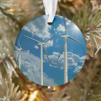 Windturbines Blue Sky Clouds Ornament