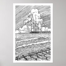 Windturbines Oceaan Inkttekening