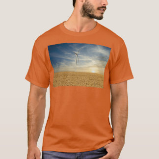 windturbines op het terrein van de zonsondergang v t-shirt