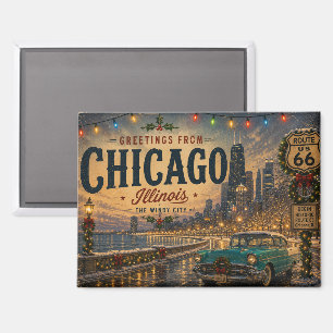 Windy City Kerst Klassieke Auto Chicago Magneet