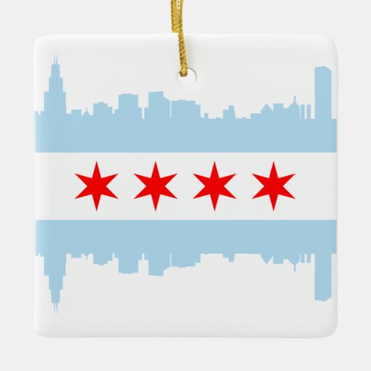 Windy City Skyline Chicago Flag Keramisch Ornament (Voorkant)