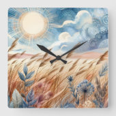 Windy Day Rustic Boho Mountain Prairie Country Vierkante Klok (Voorkant)