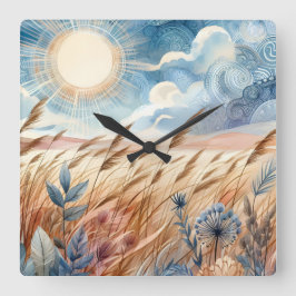 Windy Day Rustic Boho Mountain Prairie Country Vierkante Klok