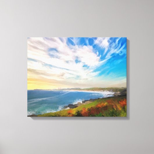Windy Fistral Beach Newquay Cornwall Canvas Afdruk (Voorkant)