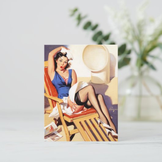 Windy op deck Pin Up Briefkaart (Staand voorkant)