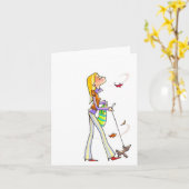 Windy Walking Women Notecard Kaart (Gele Bloem)
