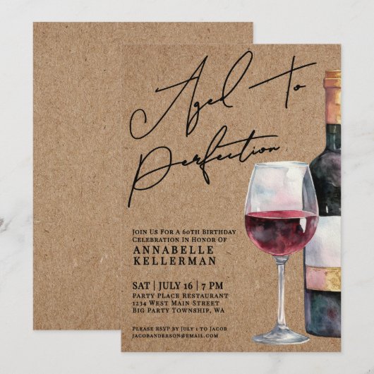 Wine Aged To Perfection Adult Birthday Party Kaart (Voorkant / Achterkant)