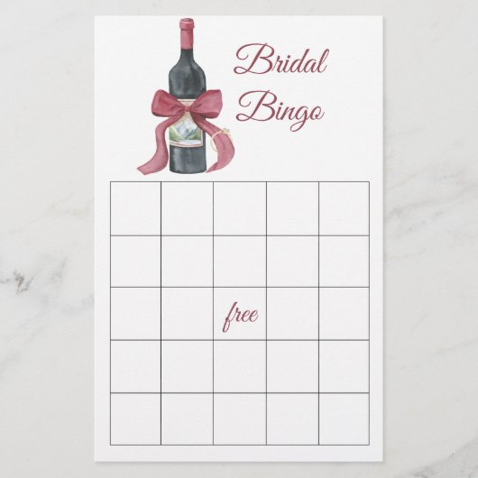 Wine and Bow Bridal shower bingo game (Voorkant)