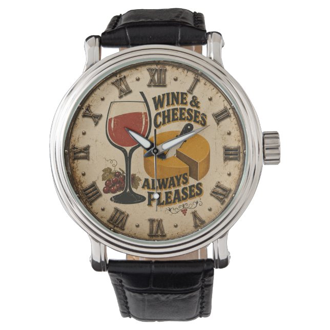 Wine and Cheese Always Pleases Rustic Kitchen  Horloge (Voorkant)