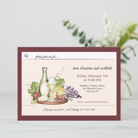 Wine and Cheese Invitation Kaart (Staand voorkant)