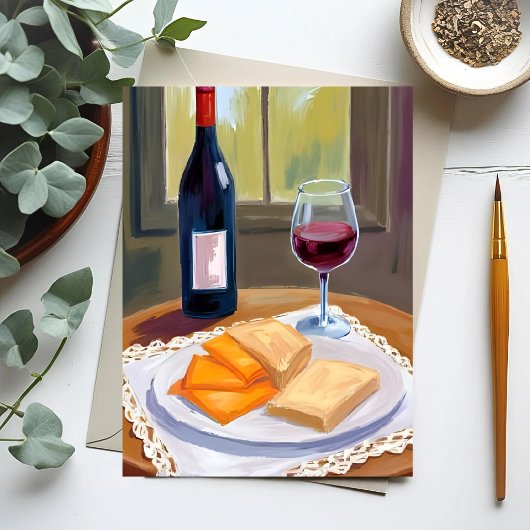 Wine and Cheese | Watercolor Painting Briefkaart